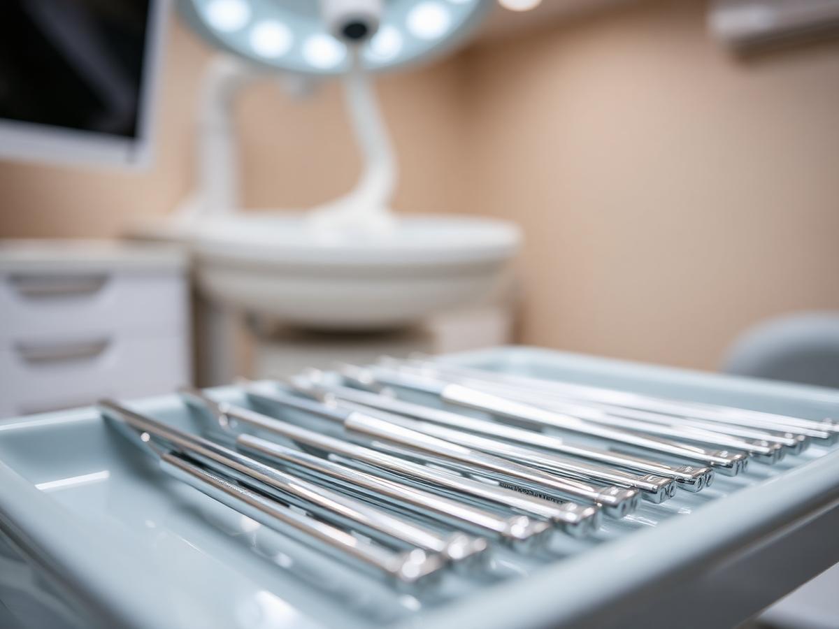 Sterilised dental instruments arranged on a clean tray